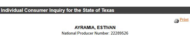 Texas producer identity for Estivan Ayramia, license 3527917